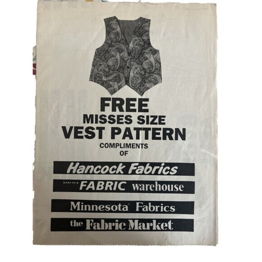 VINTAGE Costume Vest Sewing Pattern Misses size 6-16 HANCOCK FABRIC